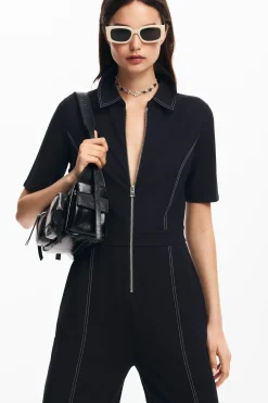 Long jumpsuit with topstitching