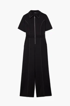 Long jumpsuit with topstitching