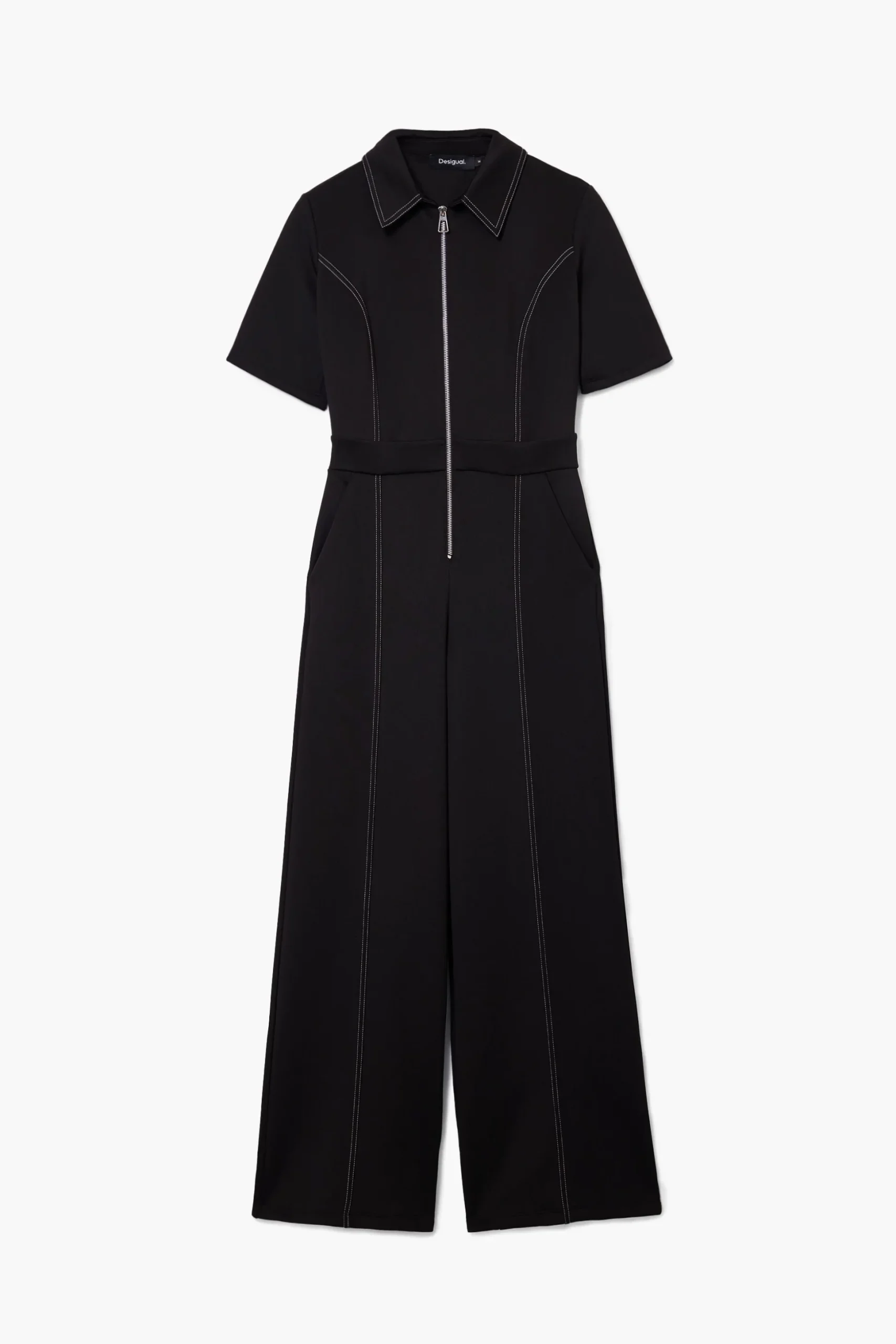 Long jumpsuit with topstitching