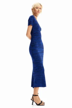 Long mottled ribbed dress