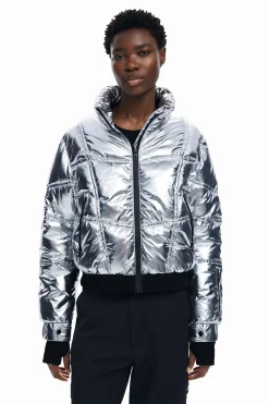 Metallic coat with hood