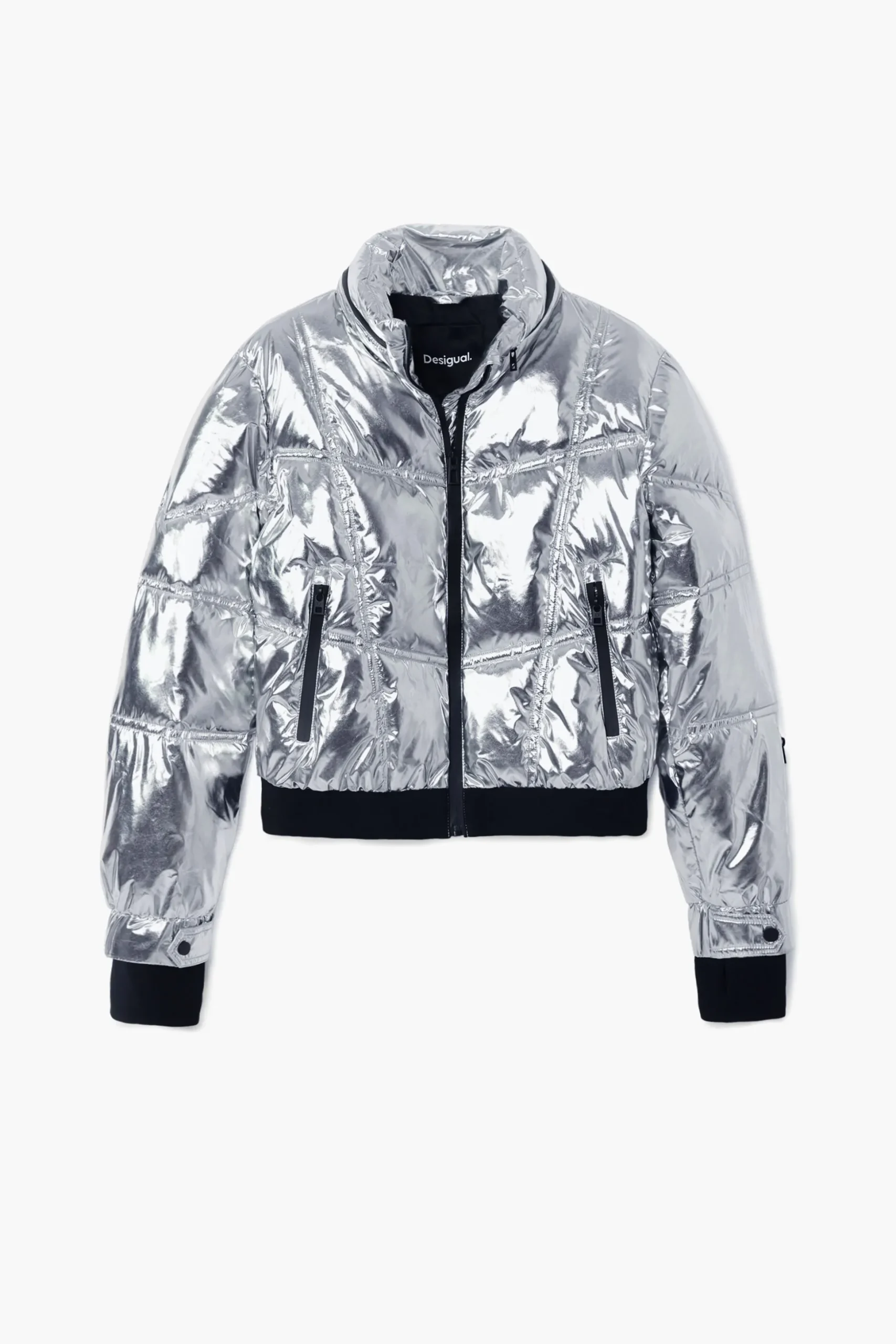 Metallic coat with hood