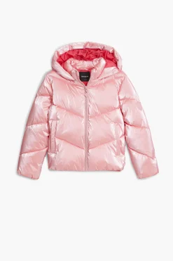 Metallic padded coat with hood