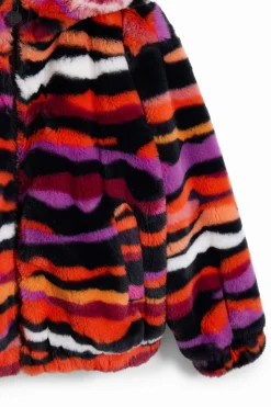 Multicolored animal print faux fur jacket