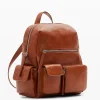 Multi-pocket leather backpack