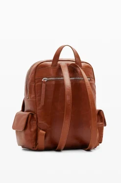 Multi-pocket leather backpack