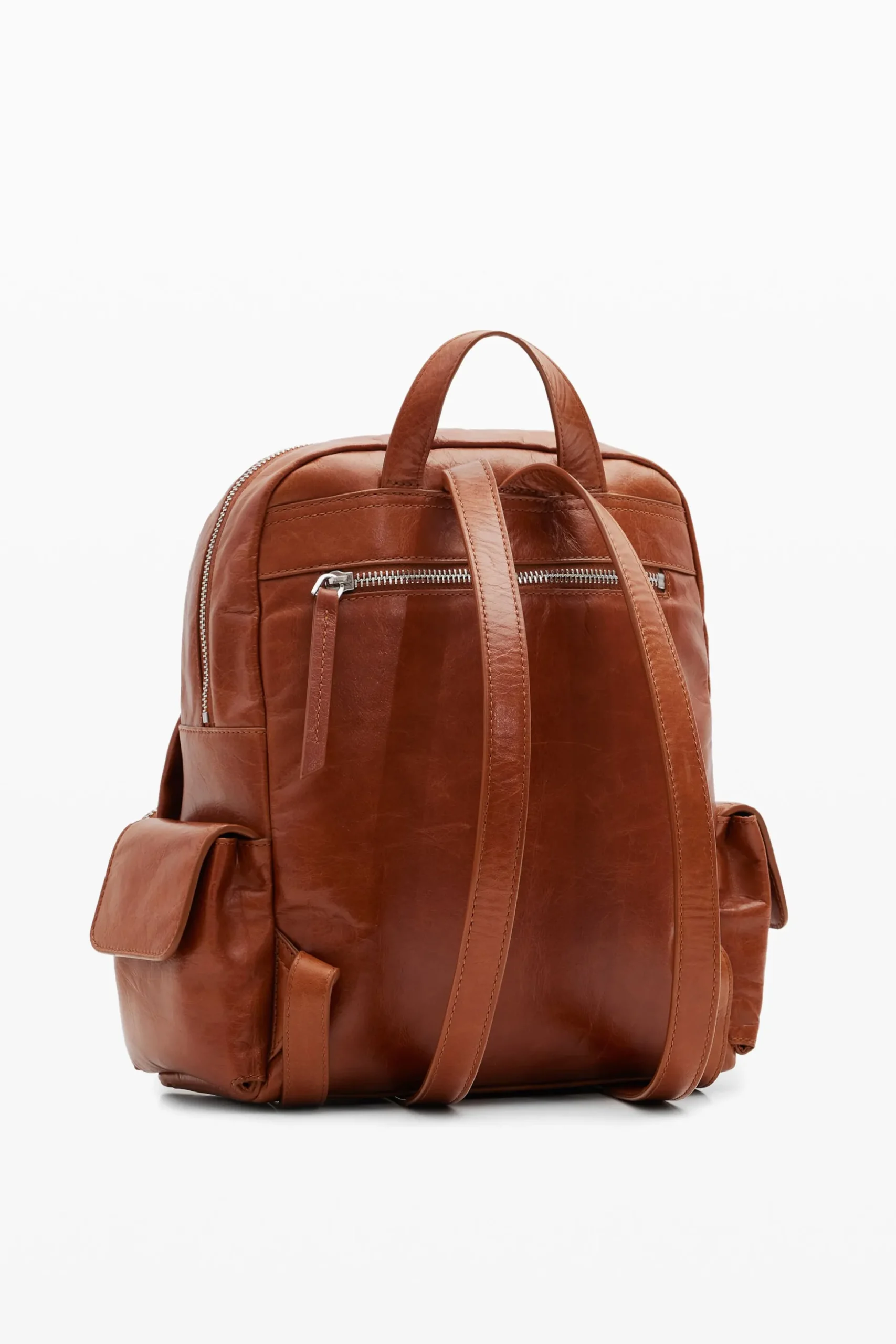 Multi-pocket leather backpack