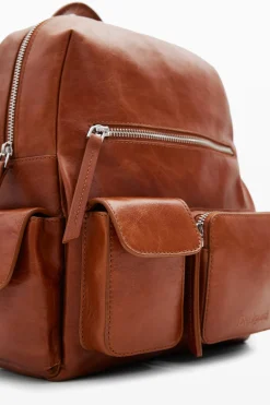 Multi-pocket leather backpack