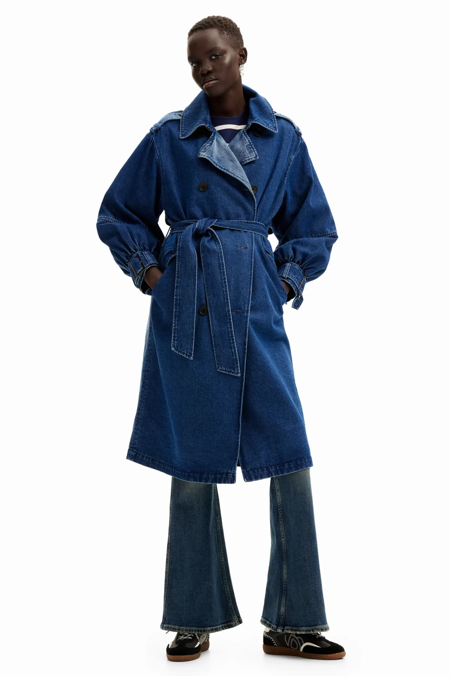 Oversize denim trench coat