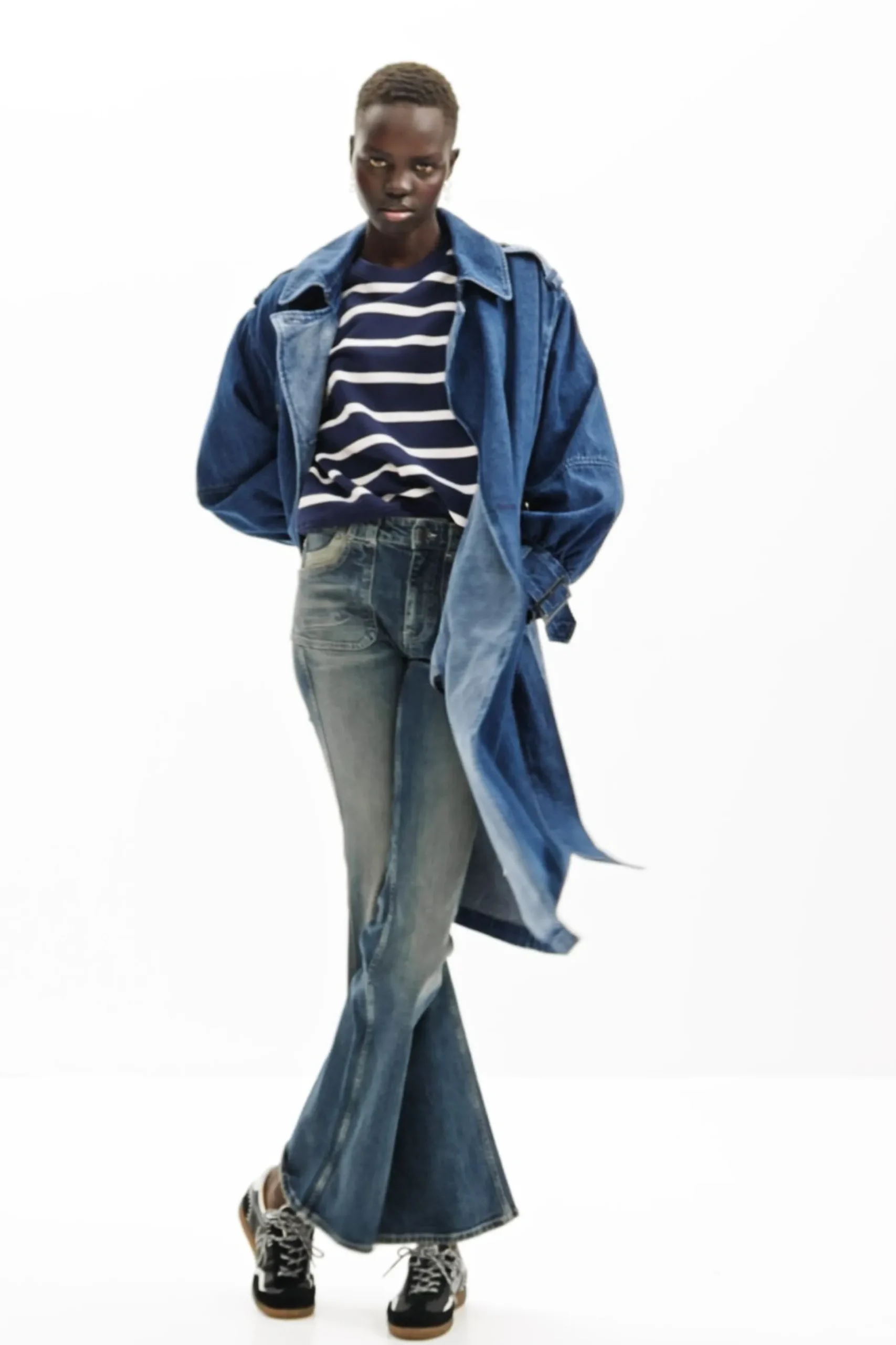 Oversize denim trench coat
