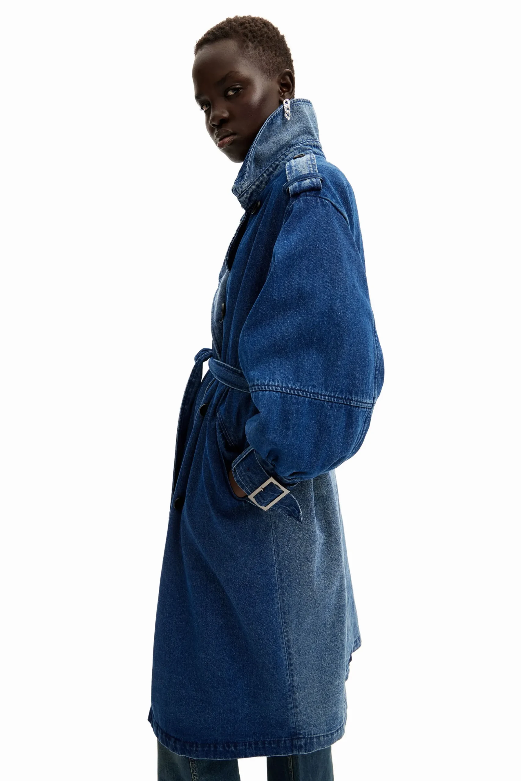Oversize denim trench coat
