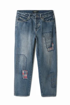 Patched denim pants