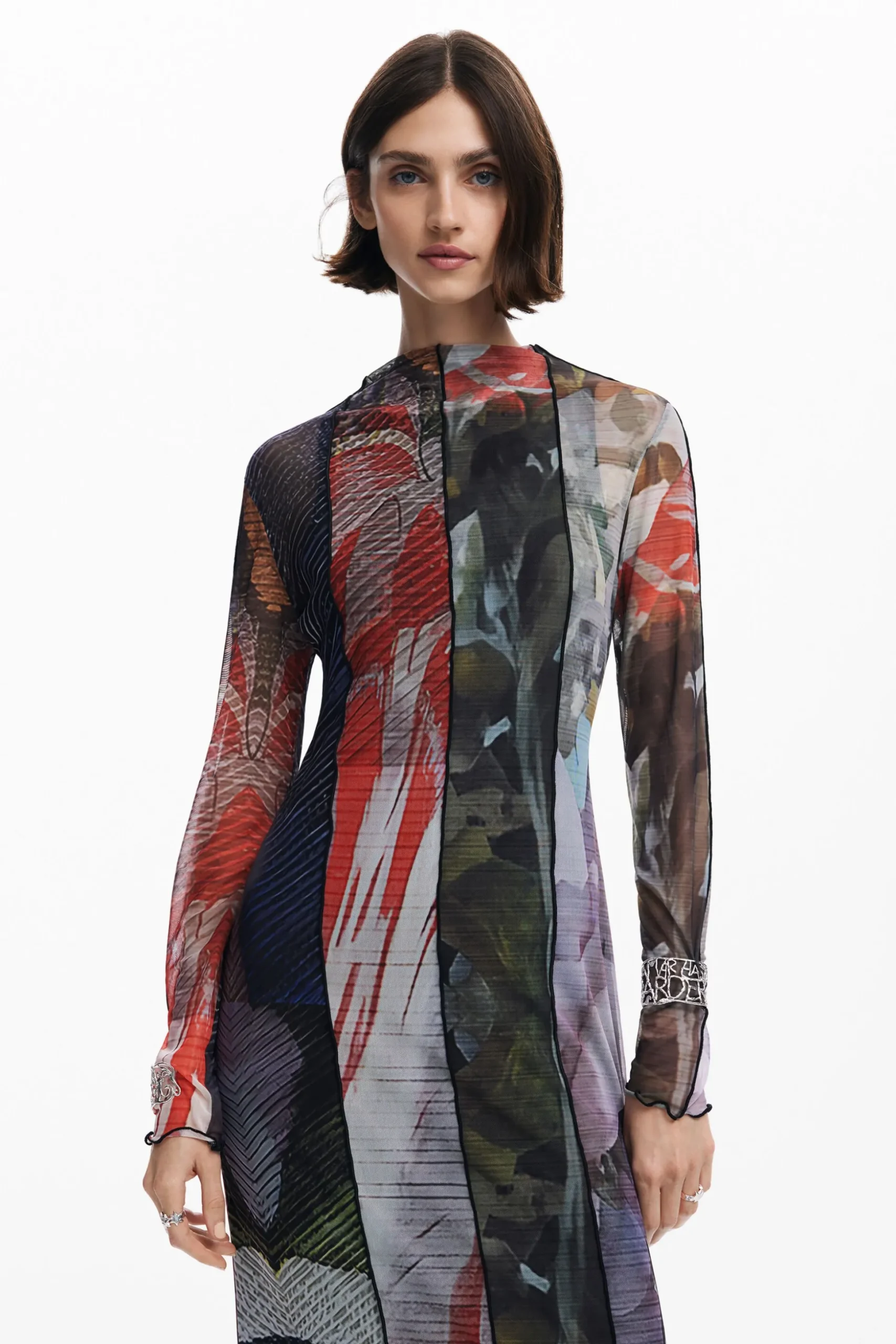 Printed tulle midi dress