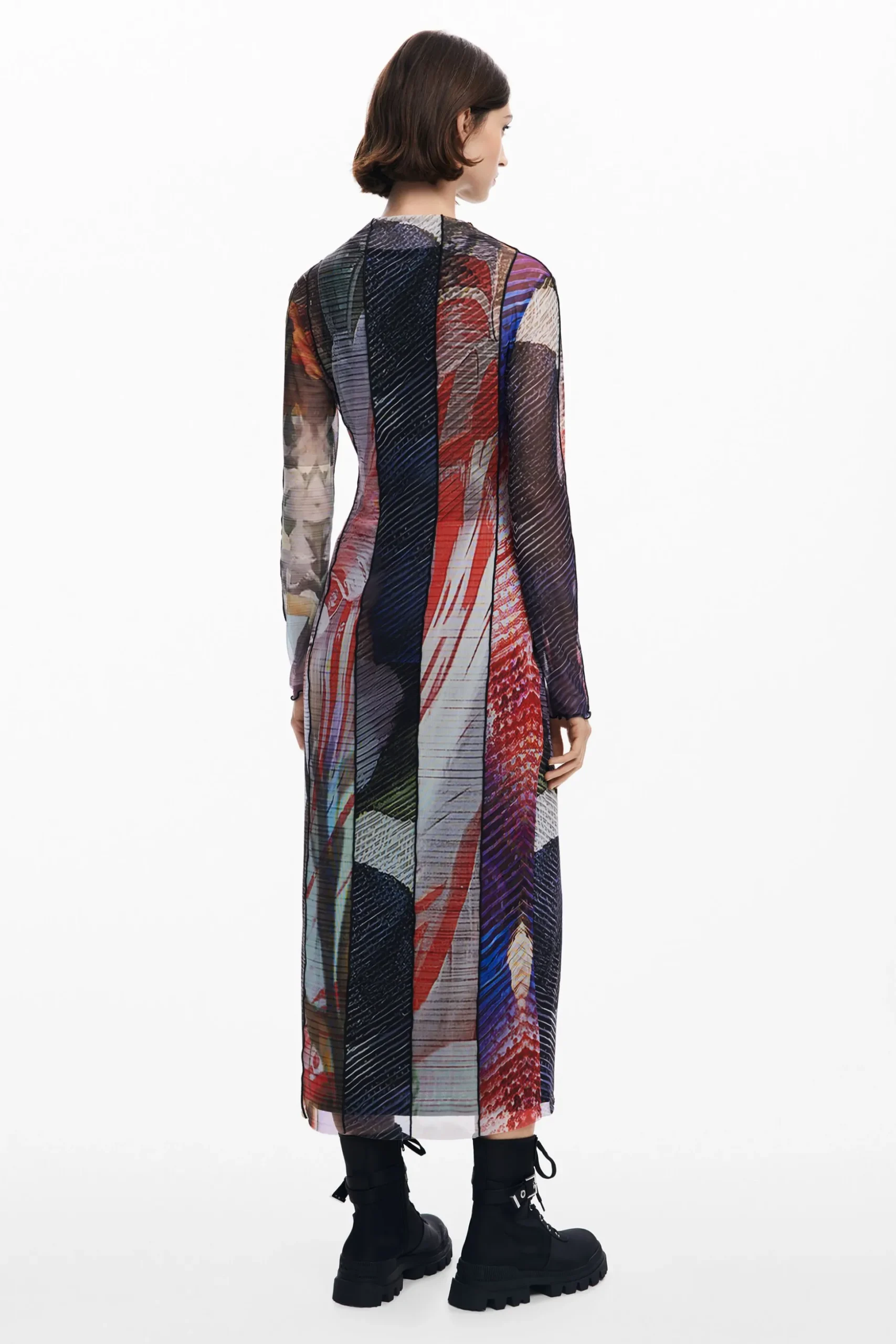 Printed tulle midi dress
