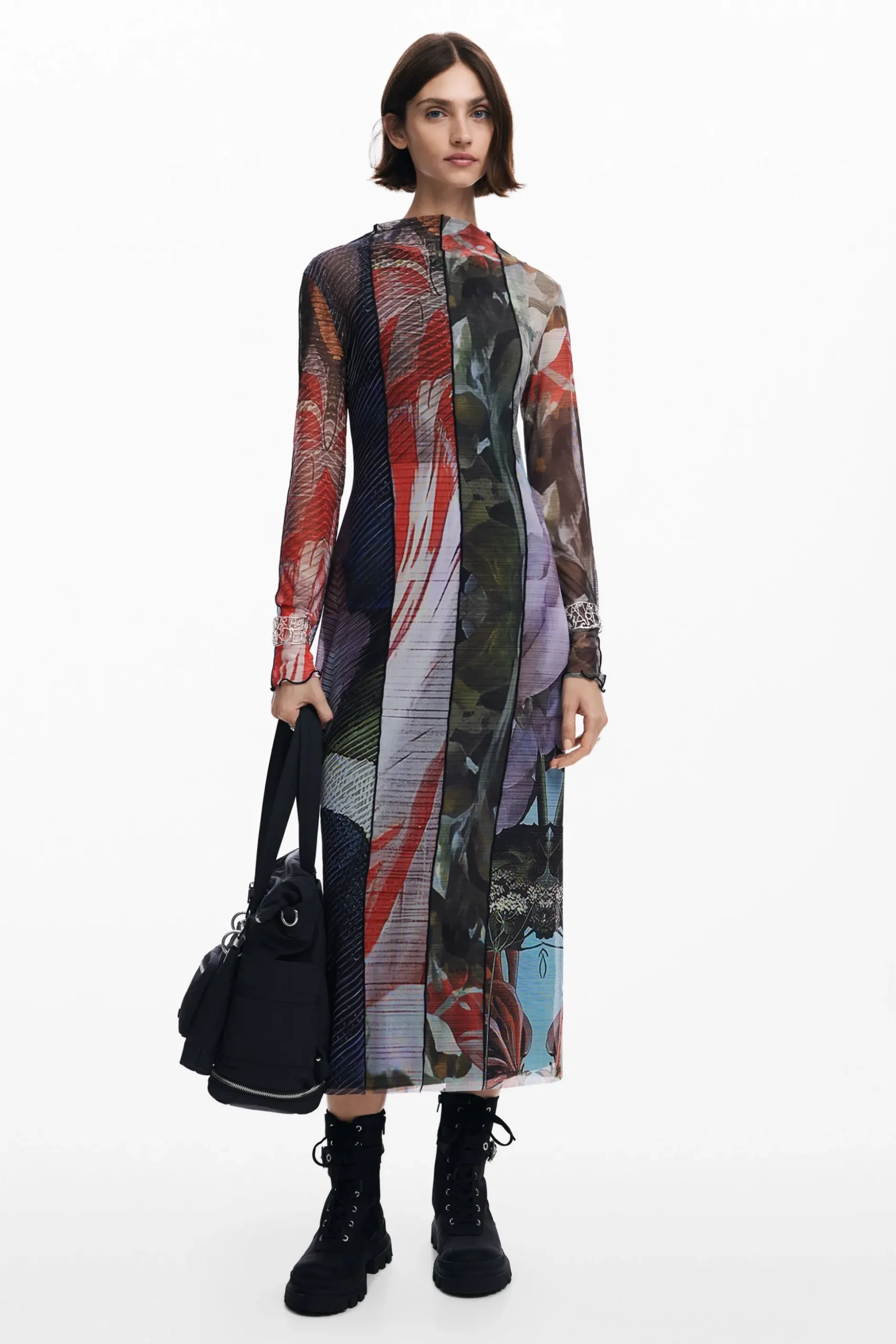 Printed tulle midi dress