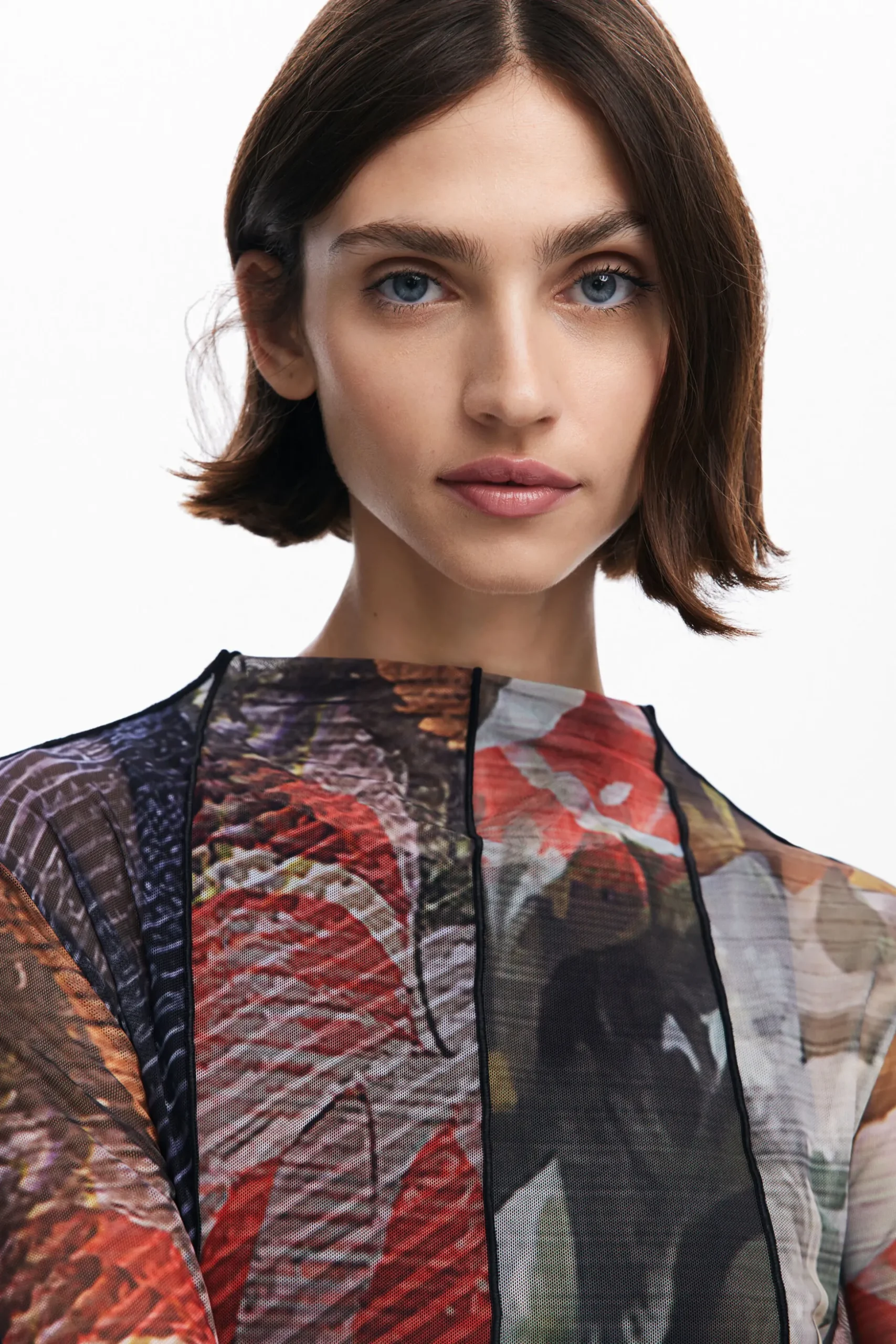 Printed tulle midi dress