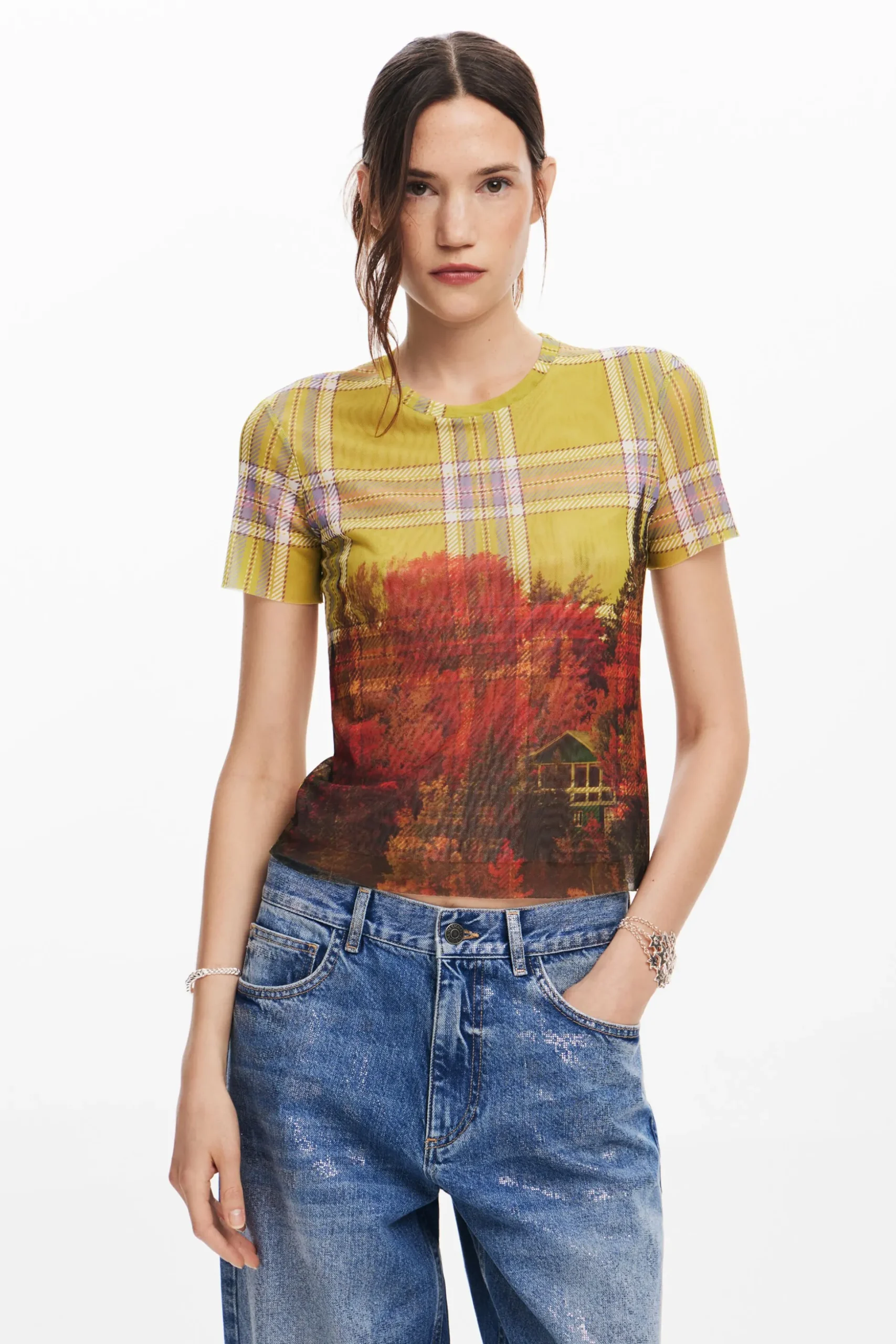 Printed tulle T-shirt