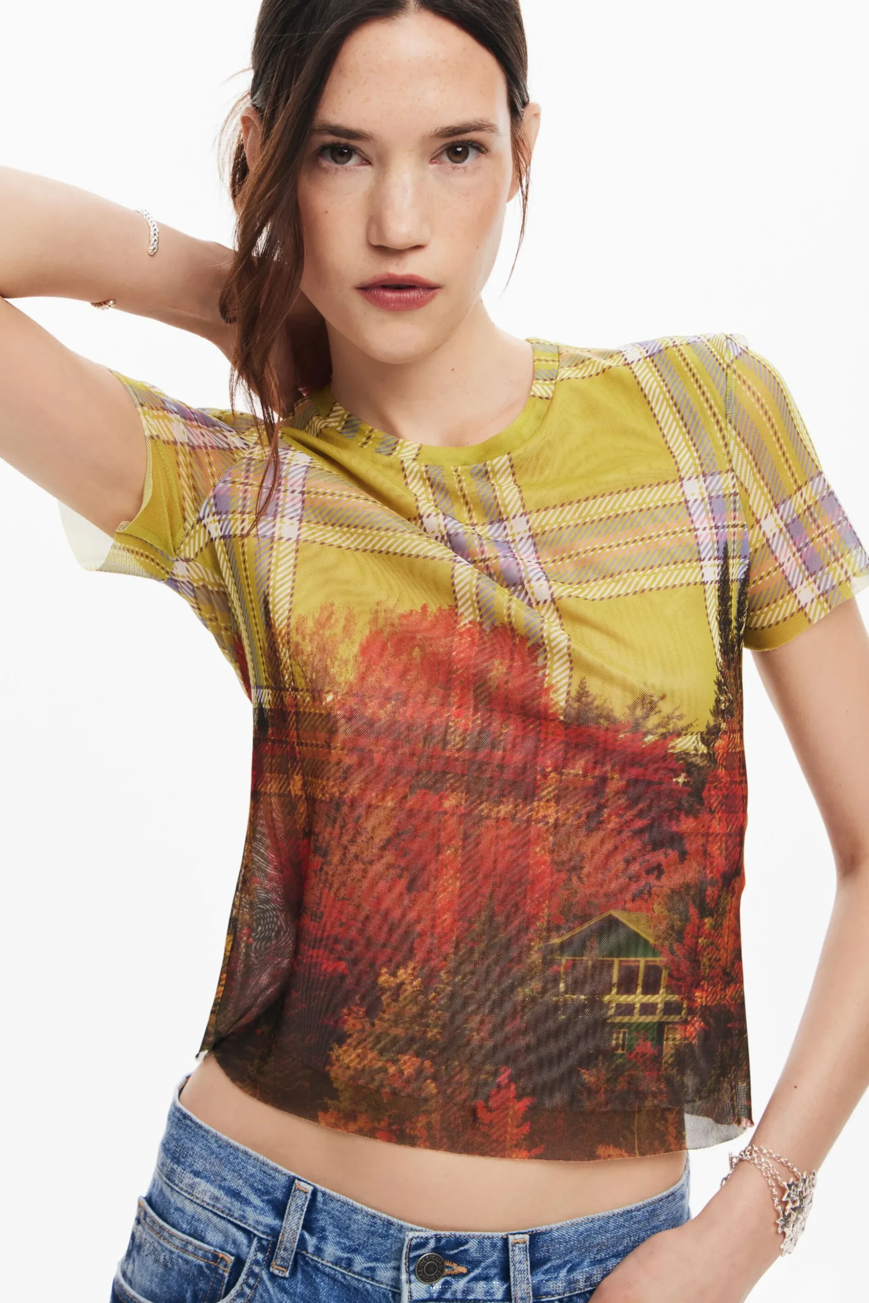 Printed tulle T-shirt