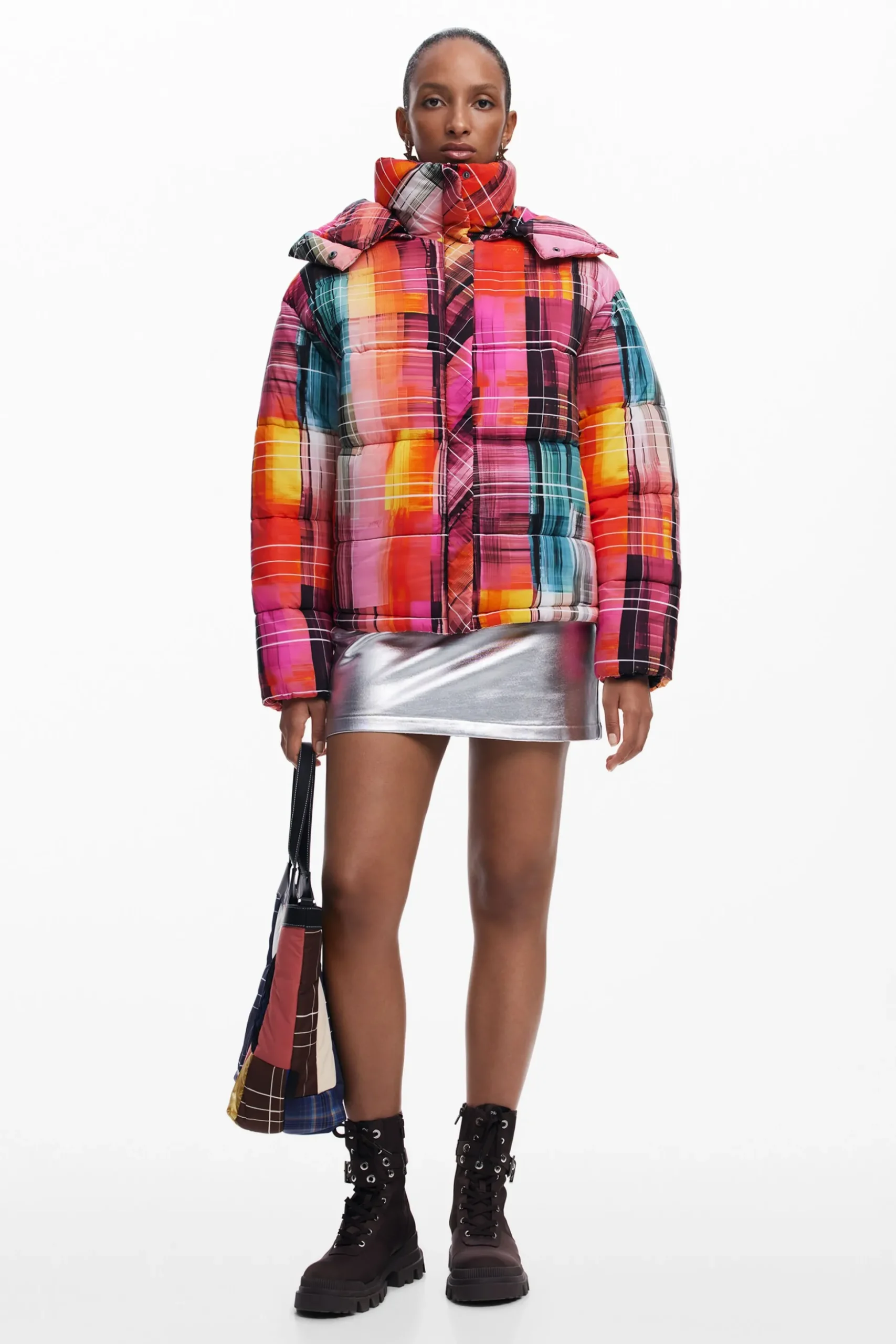 Quilted check coat