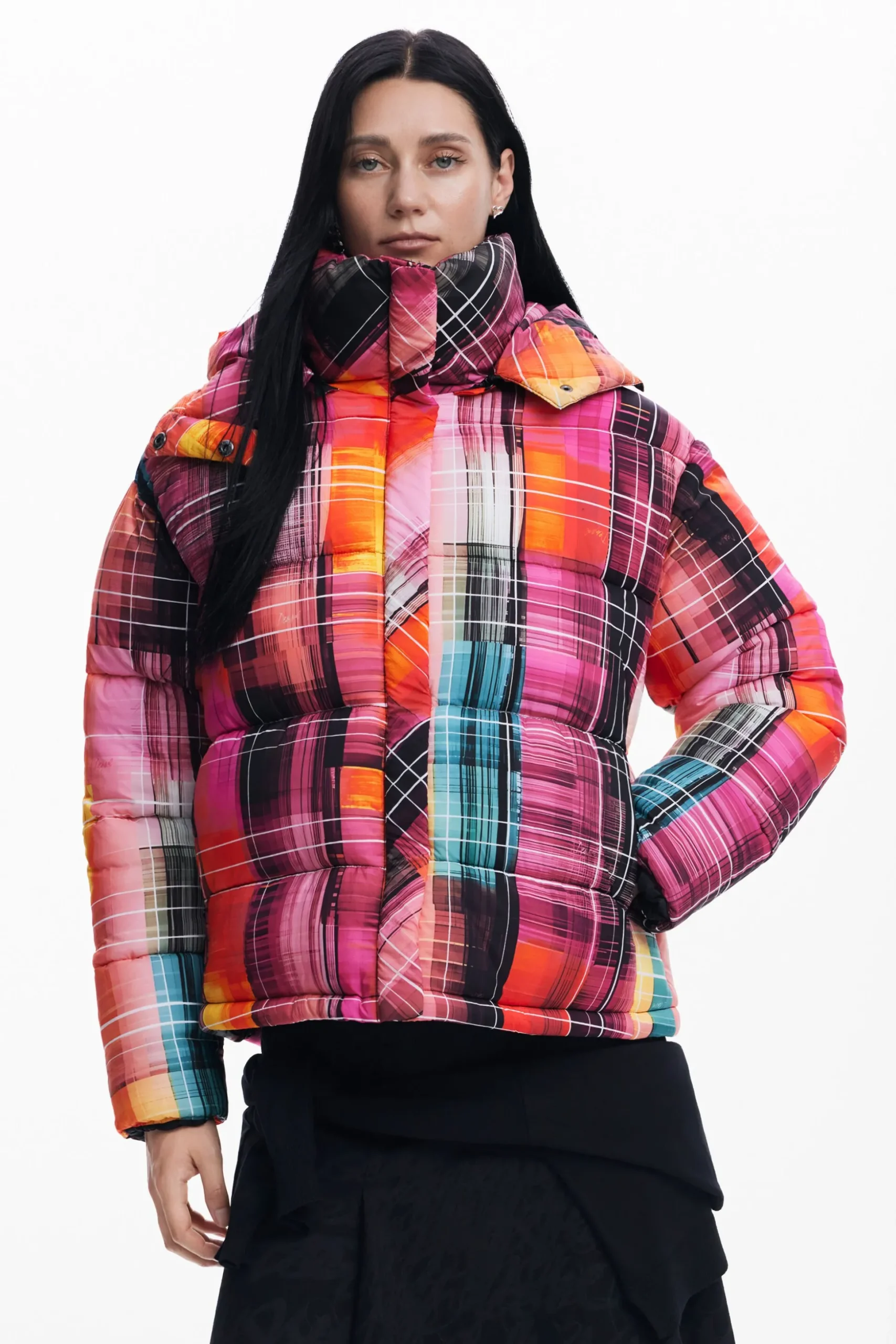 Quilted check coat