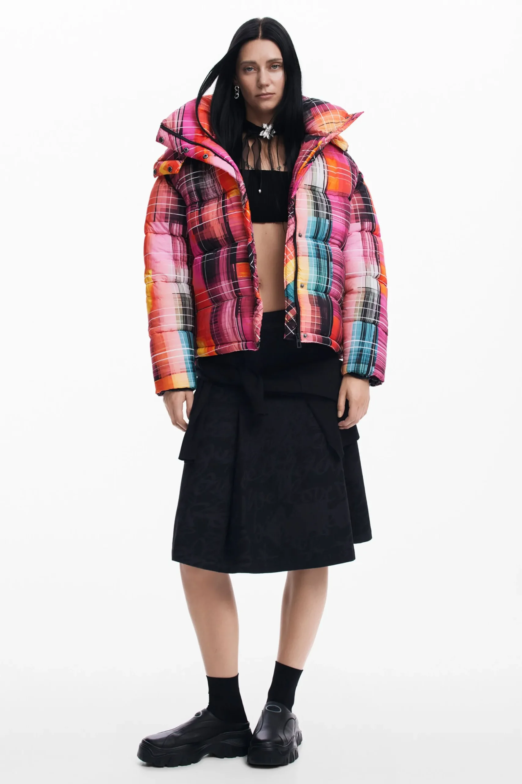 Quilted check coat