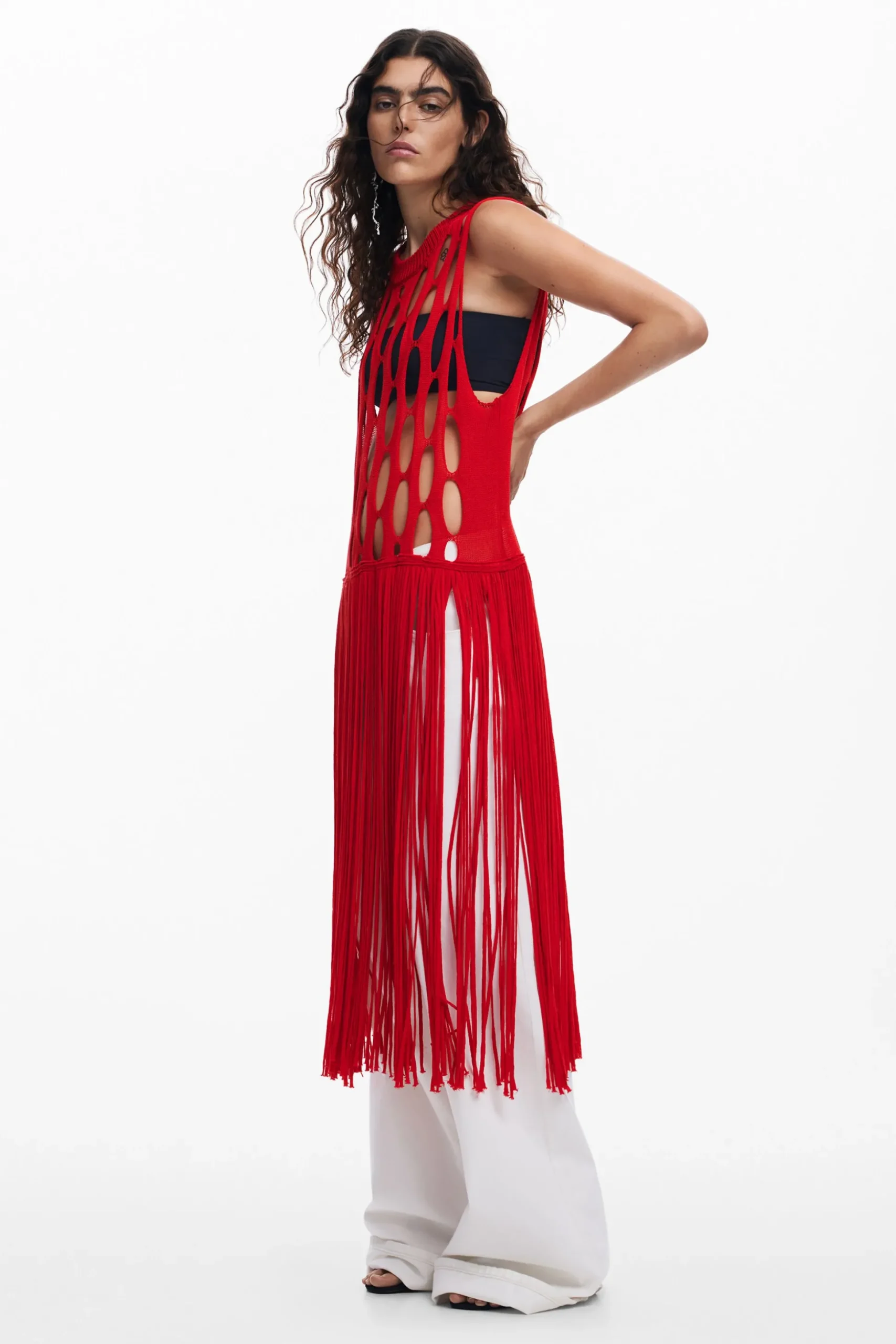 Red fringe top