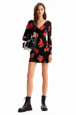 Ribbed floral mini dress