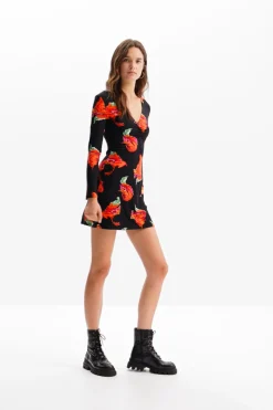 Ribbed floral mini dress