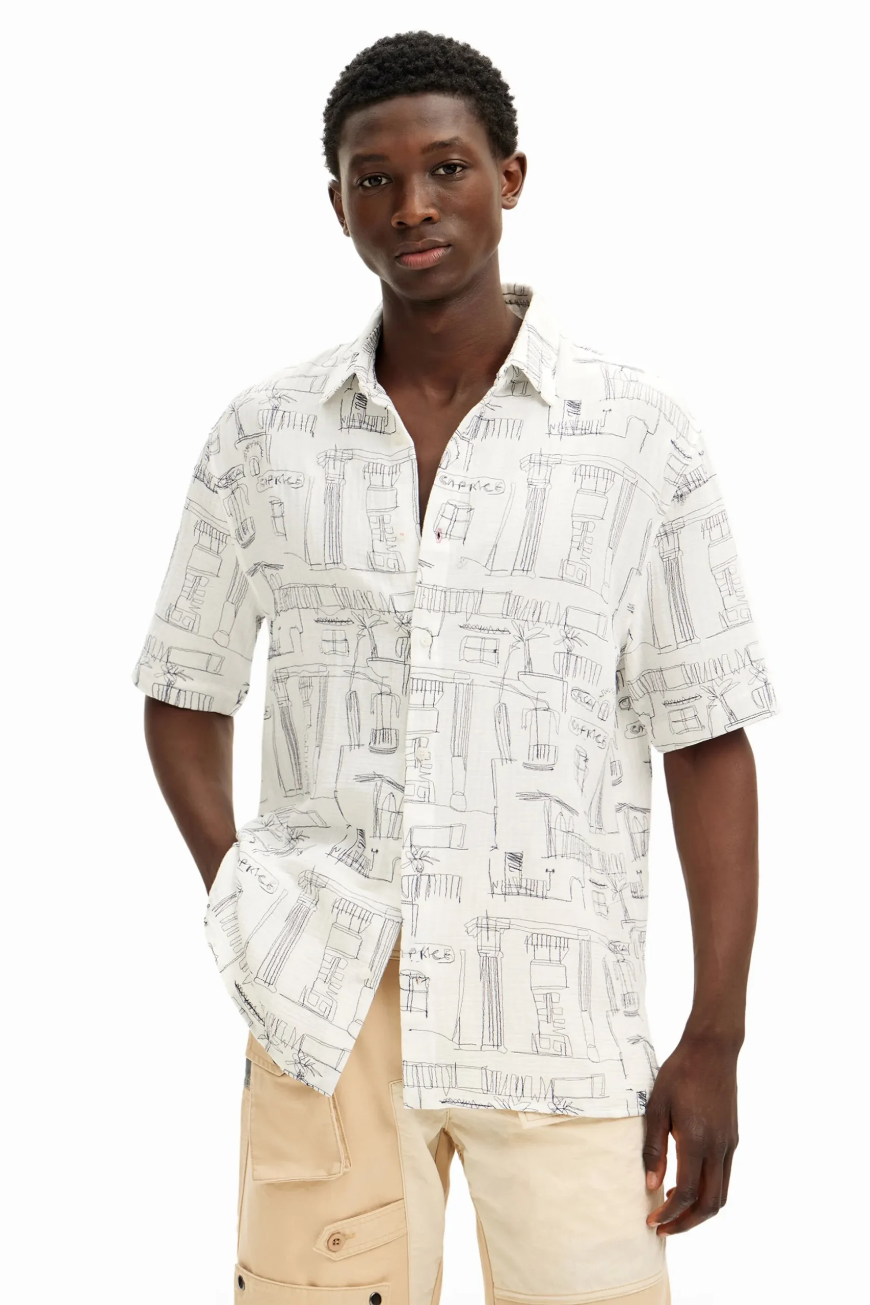 Shirt with column illustrations