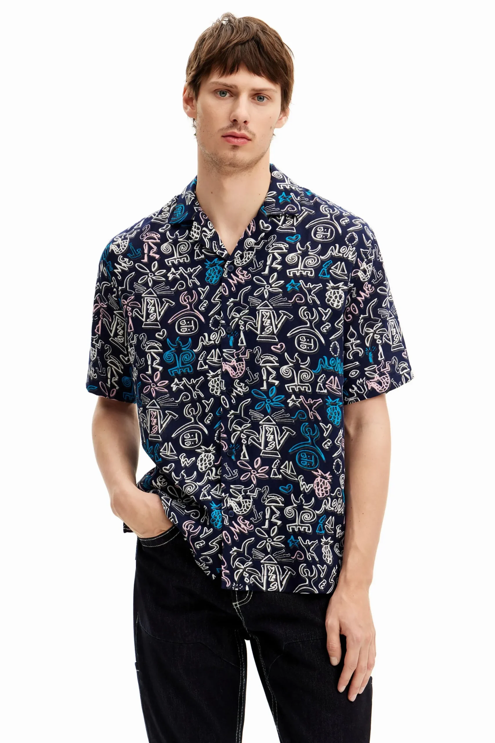 Shirt with contrasting illustrations