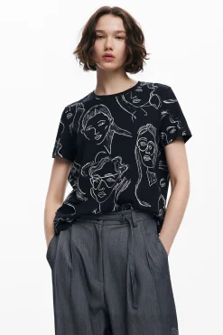 Short-sleeved T-shirt with faces