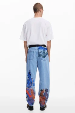 Straight jeans with India print