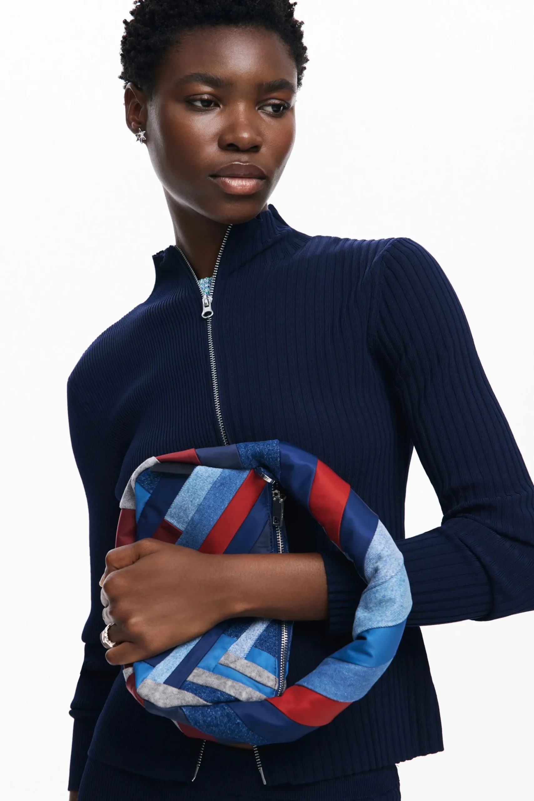 Striped denim bag