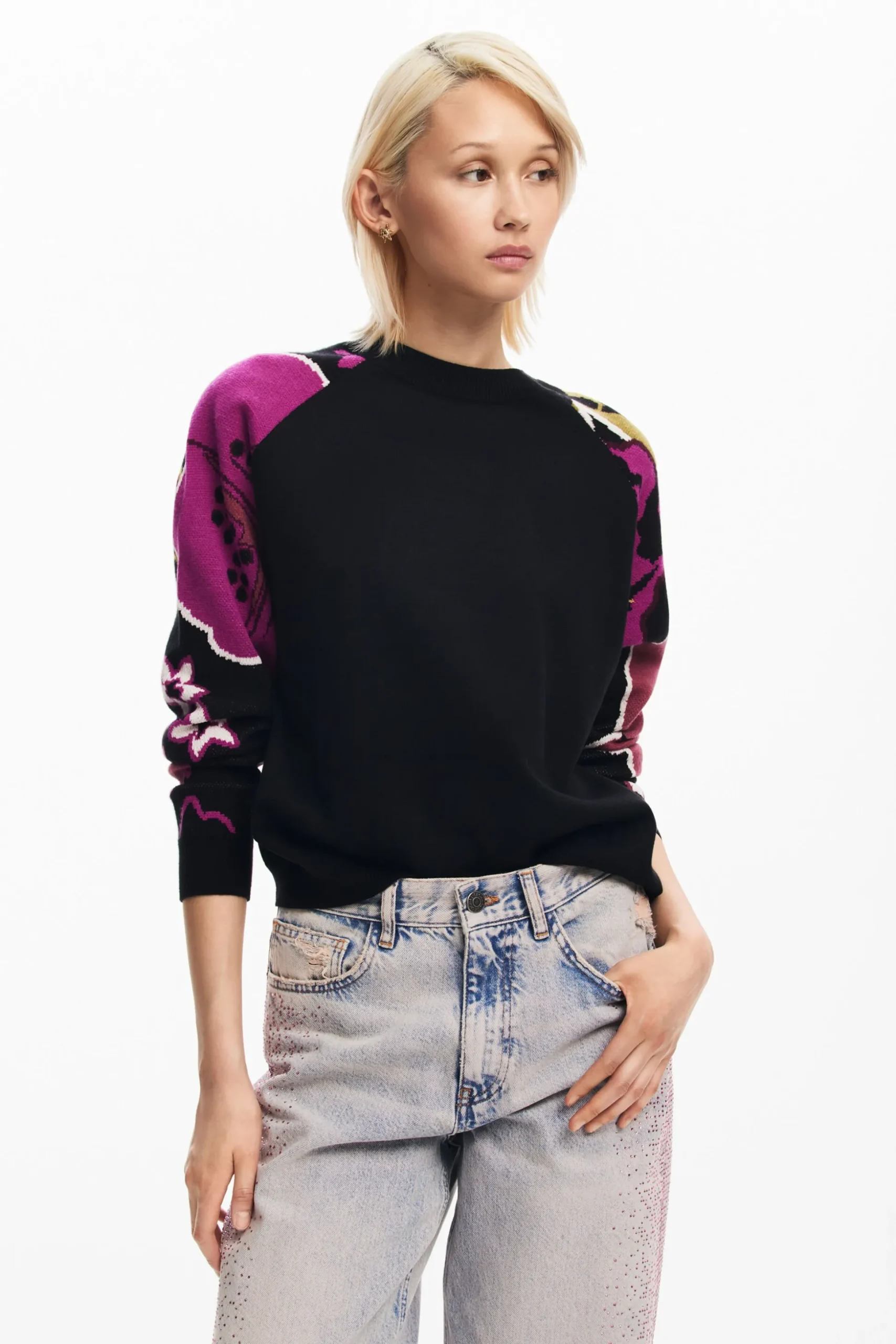 Sweater with floral sleeves