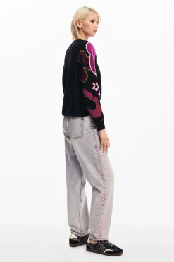 Sweater with floral sleeves