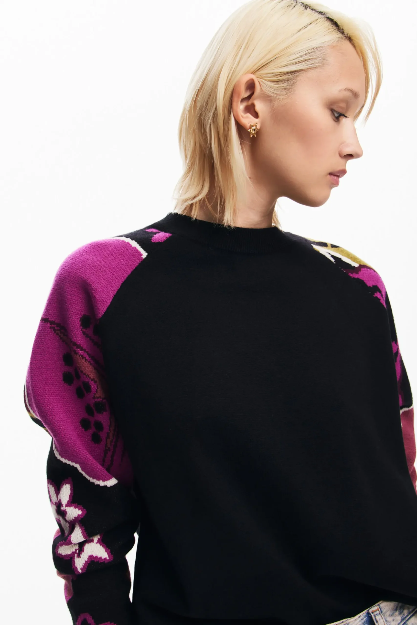 Sweater with floral sleeves