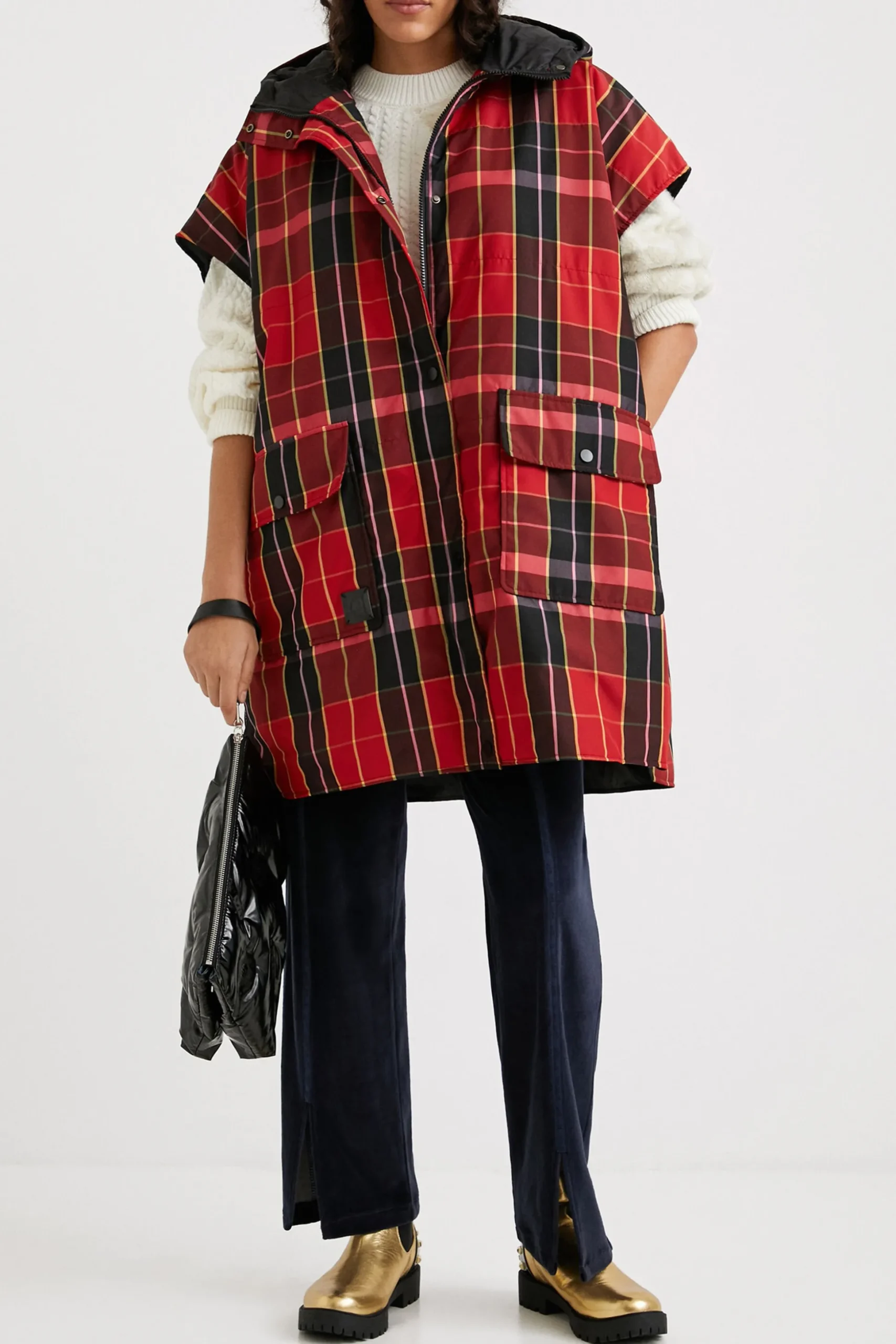 Tartan poncho vest