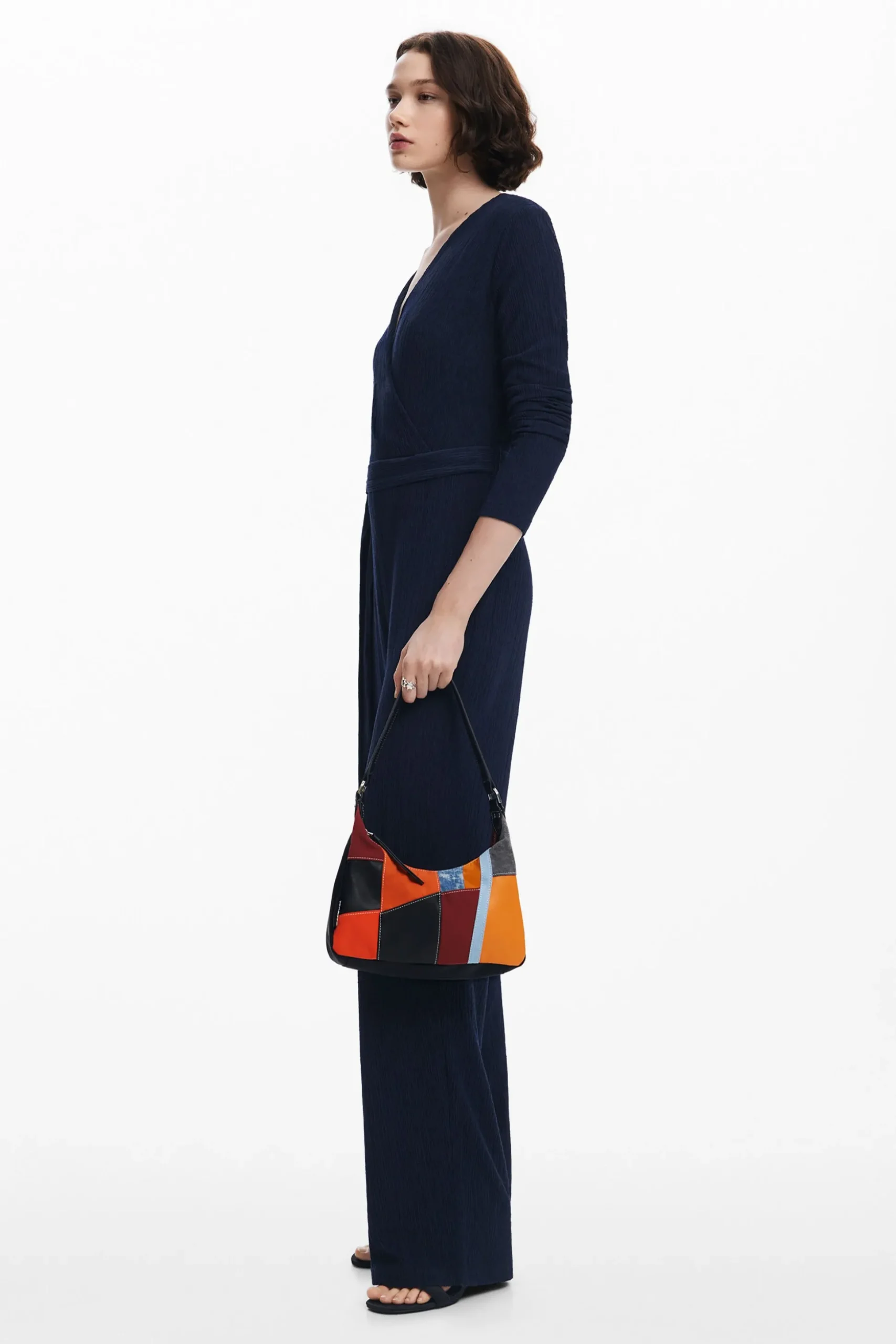 Textured patch shoulder bag
