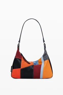 Textured patch shoulder bag