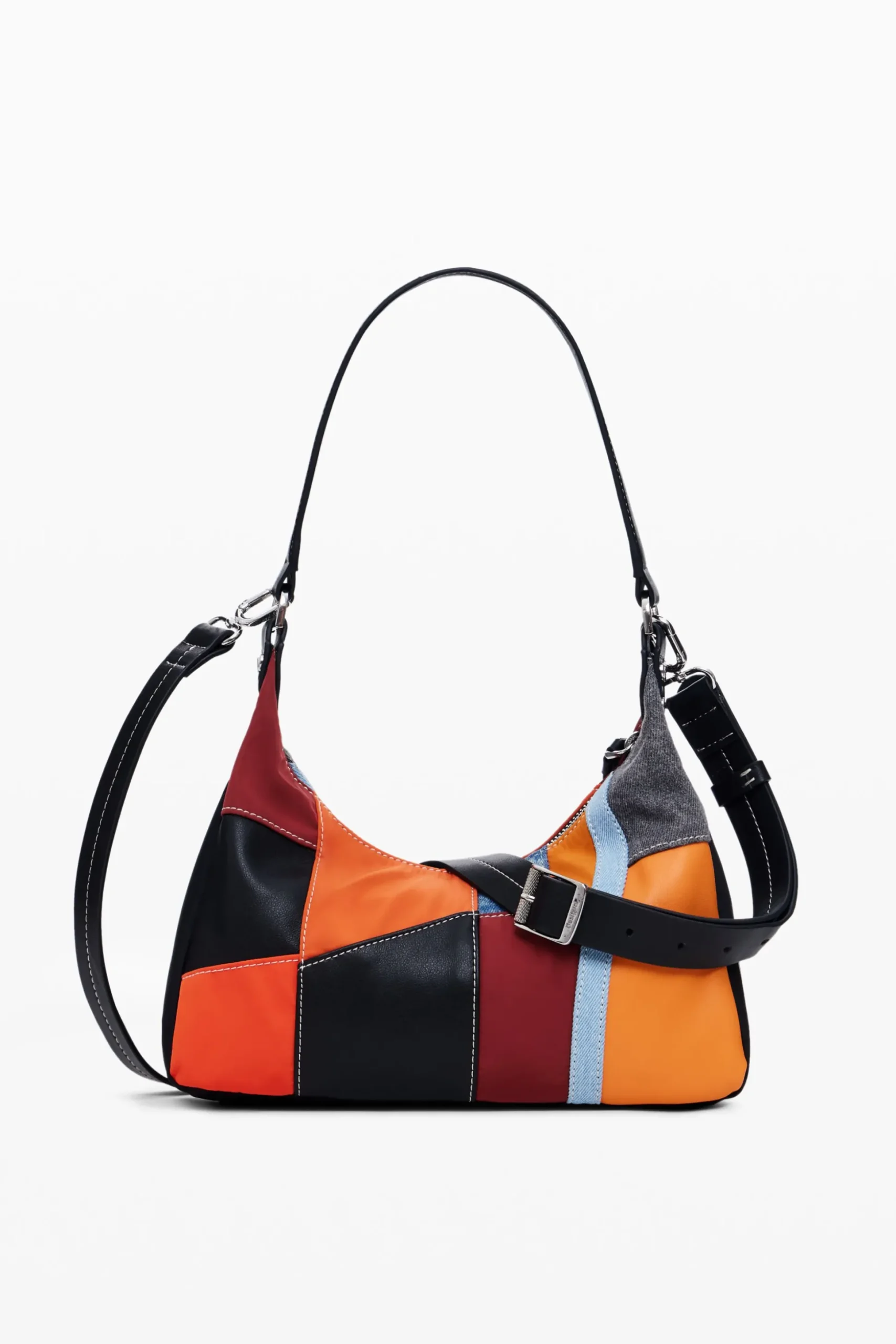 Textured patch shoulder bag