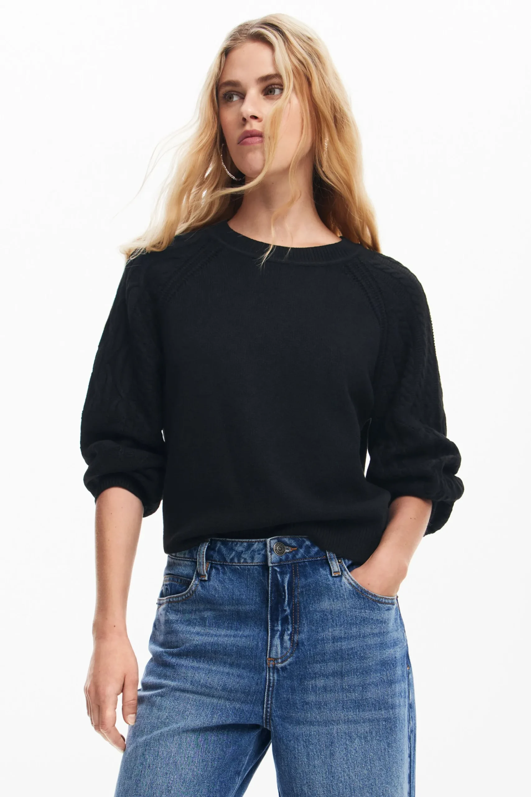 Textured sleeve sweater