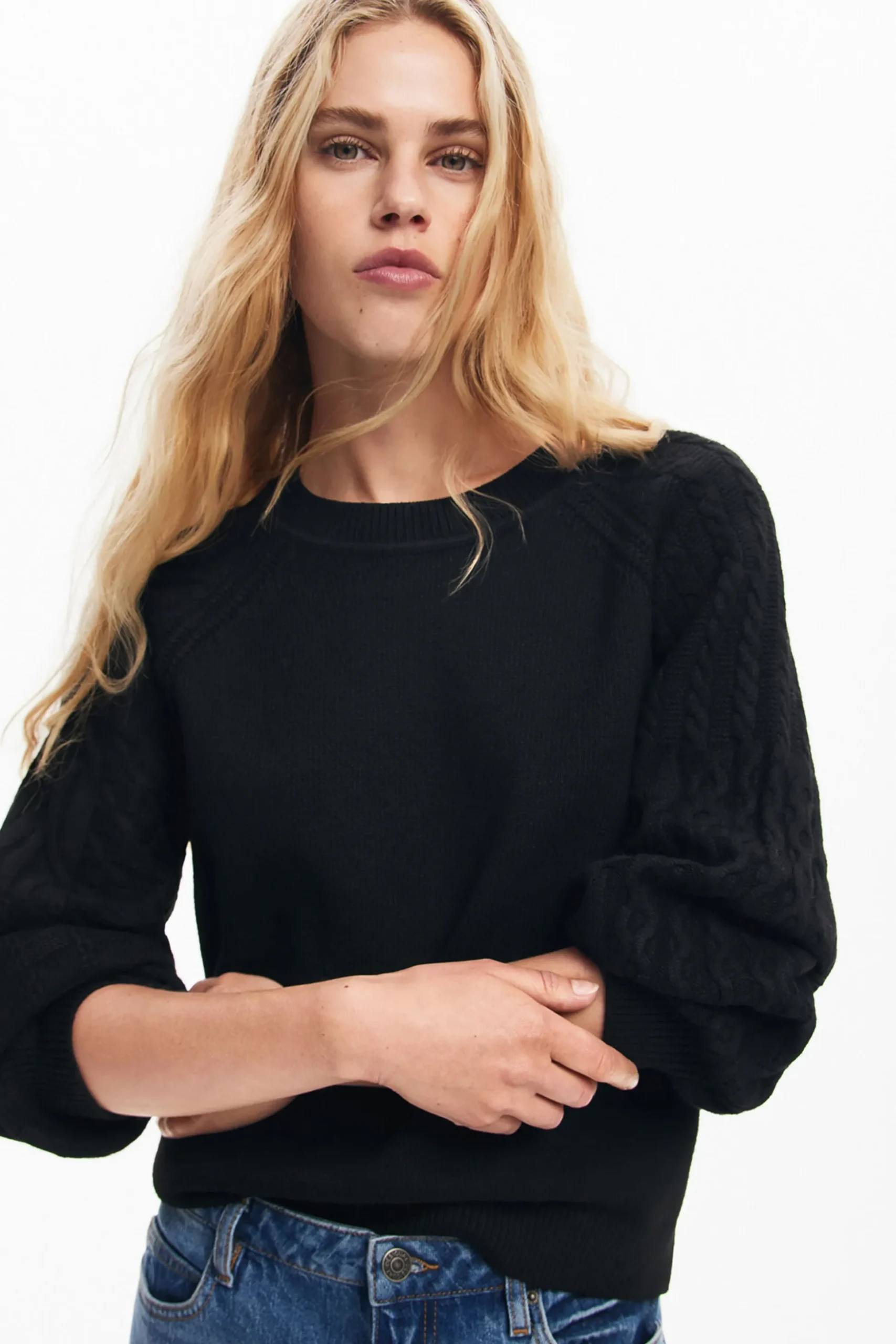 Textured sleeve sweater