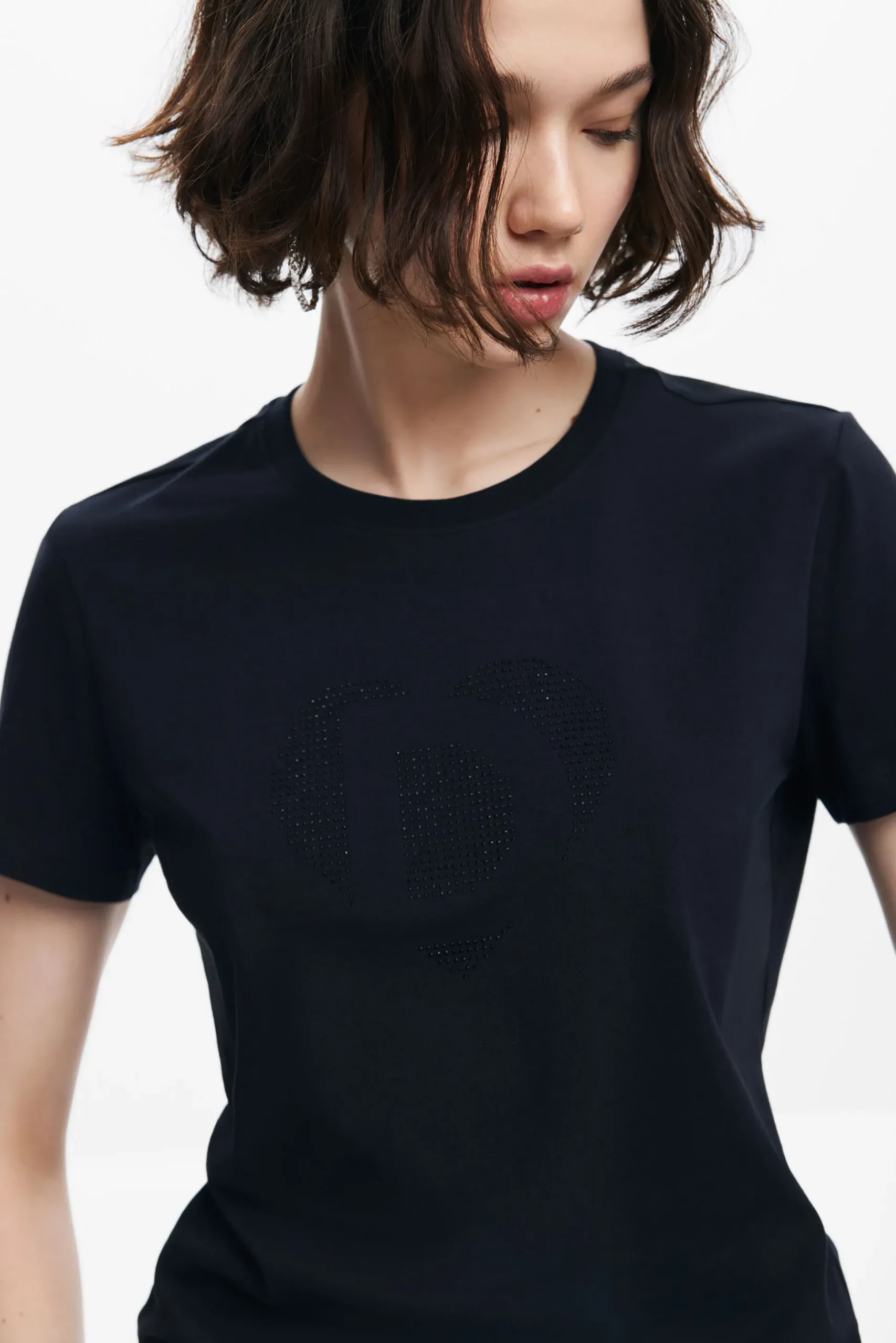 T-shirt with rhinestone logo