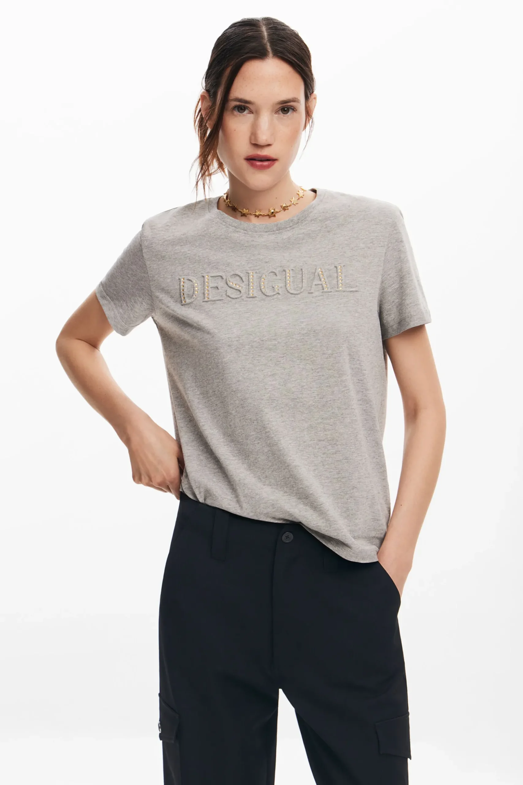T-shirt with rhinestone logo