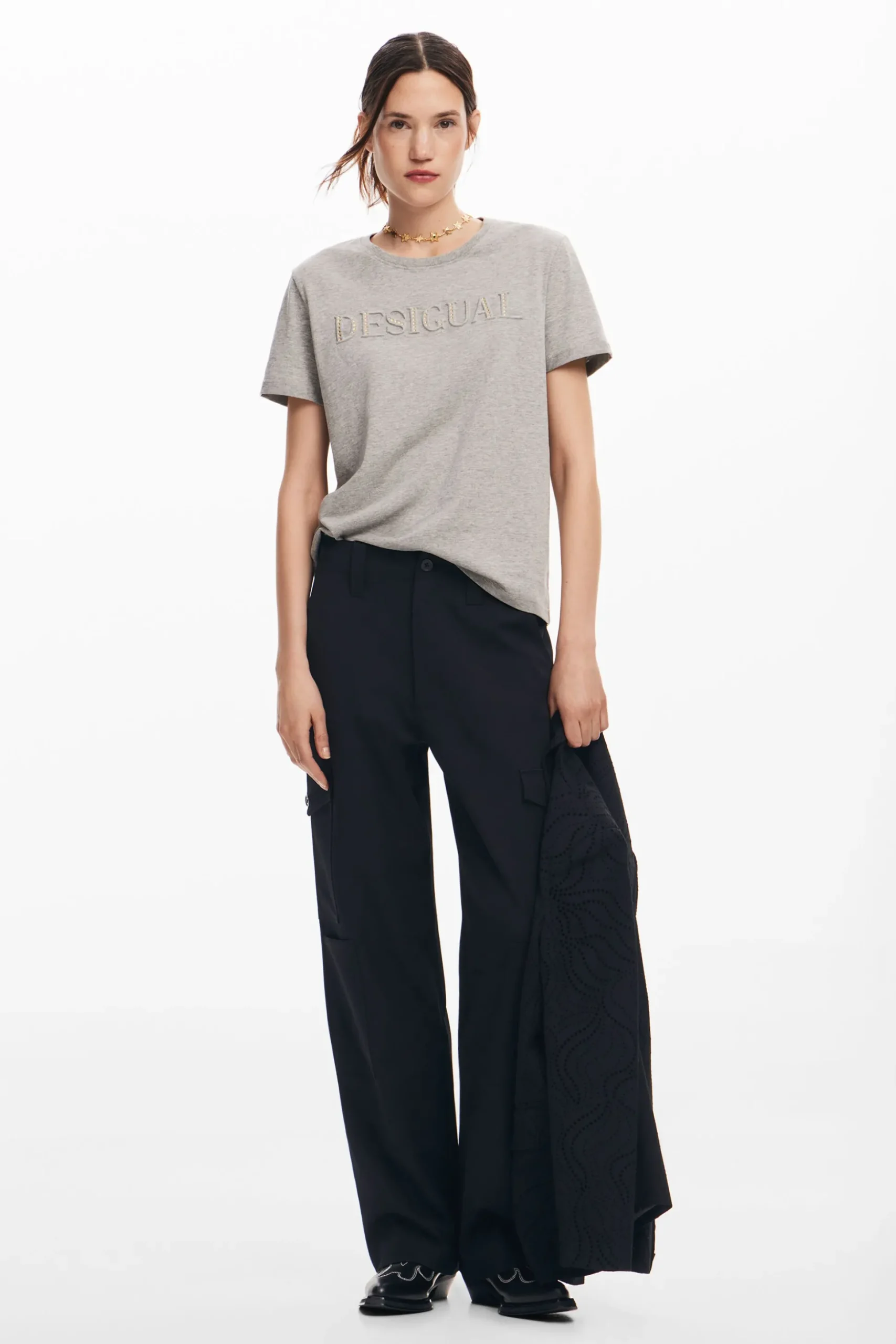 T-shirt with rhinestone logo