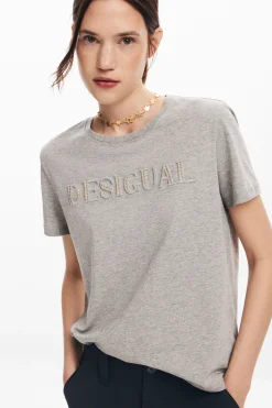 T-shirt with rhinestone logo