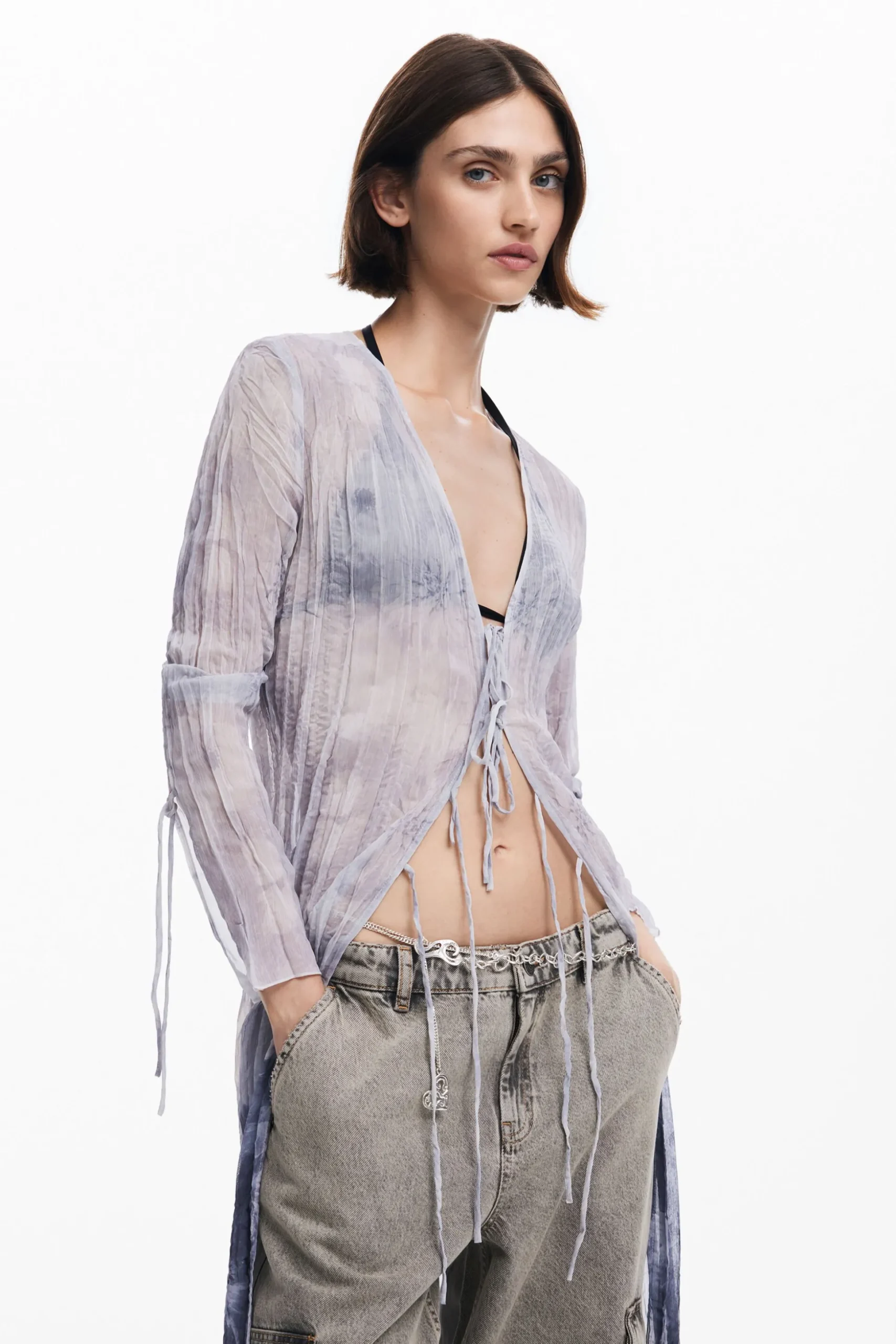 V-neck blouse with ruffles