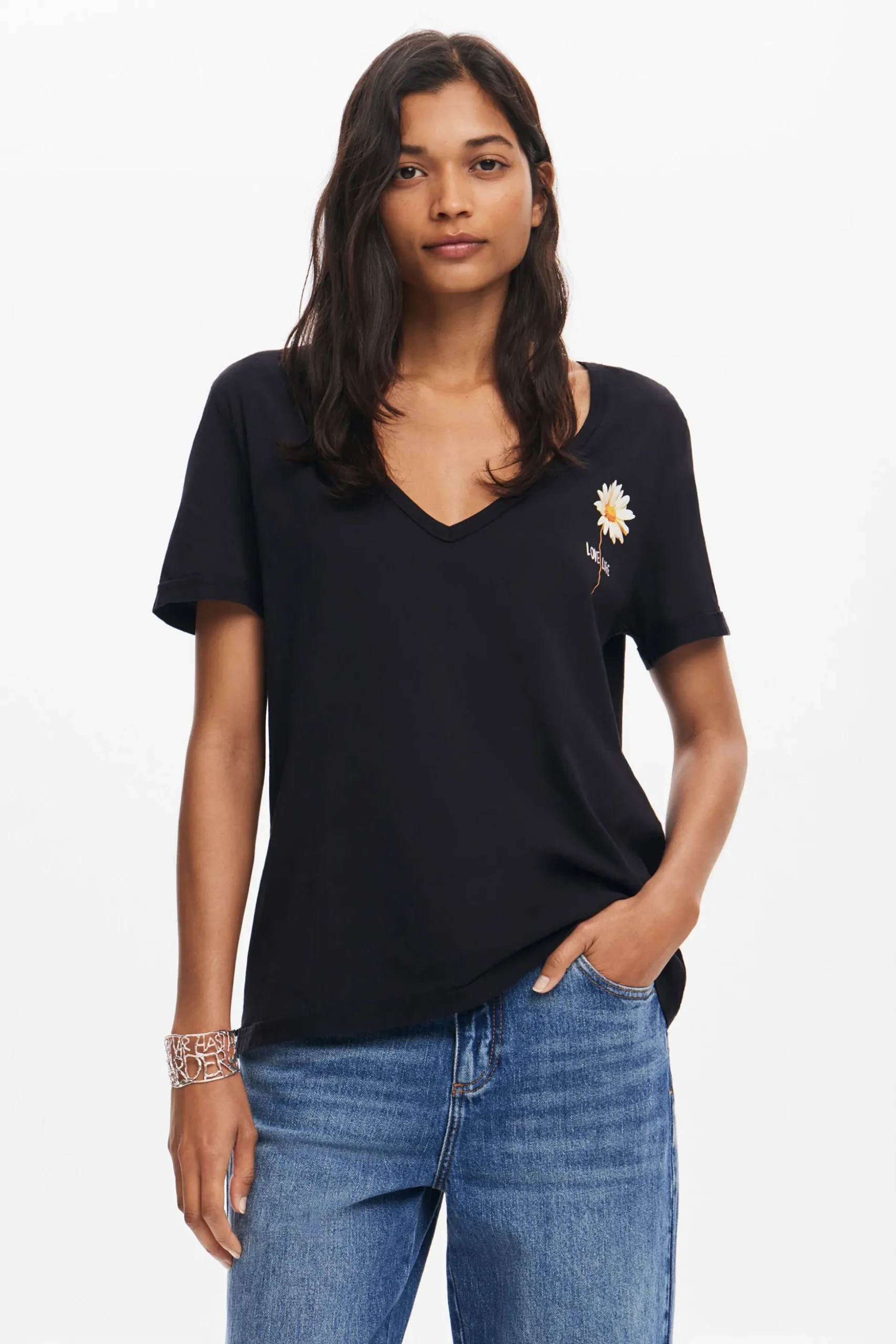 V-neck floral T-shirt