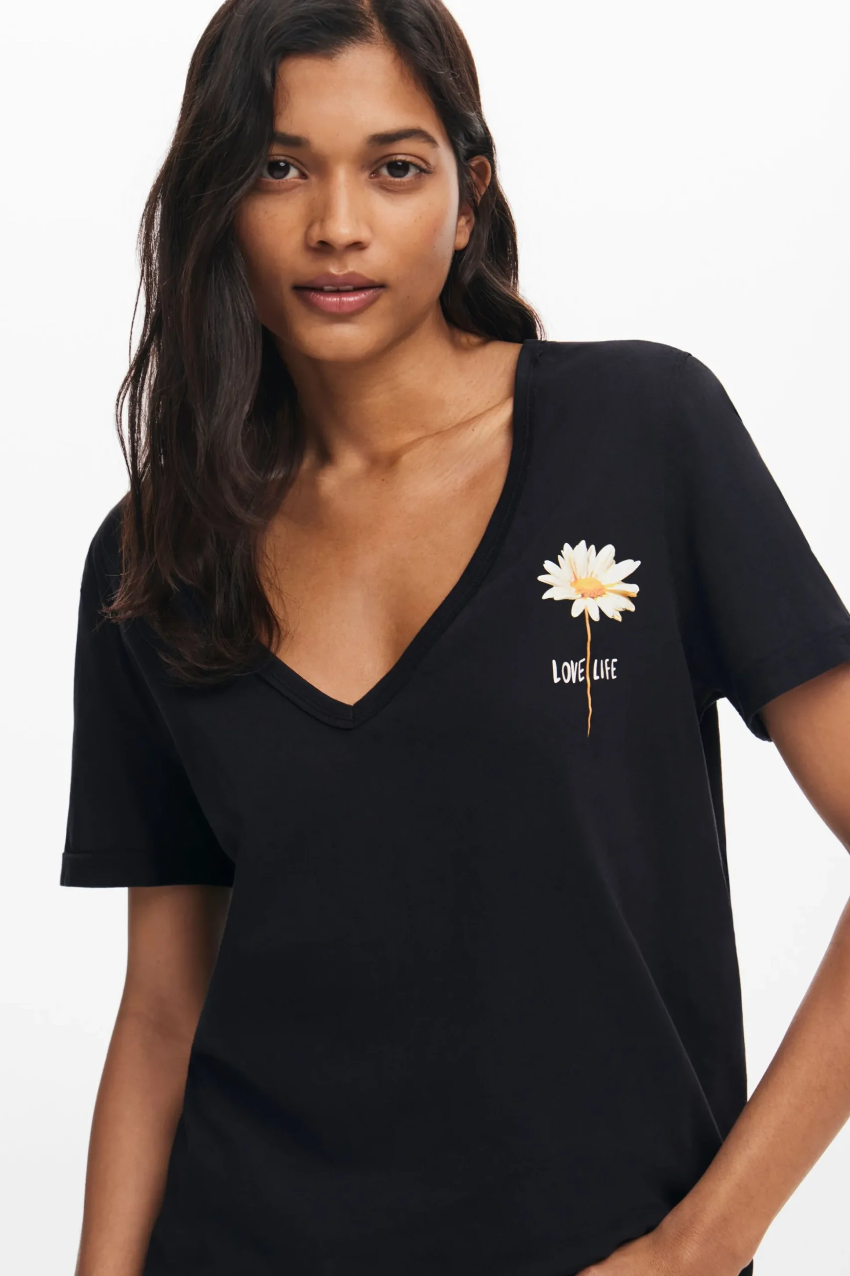 V-neck floral T-shirt