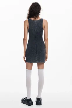 Washed-effect denim dress